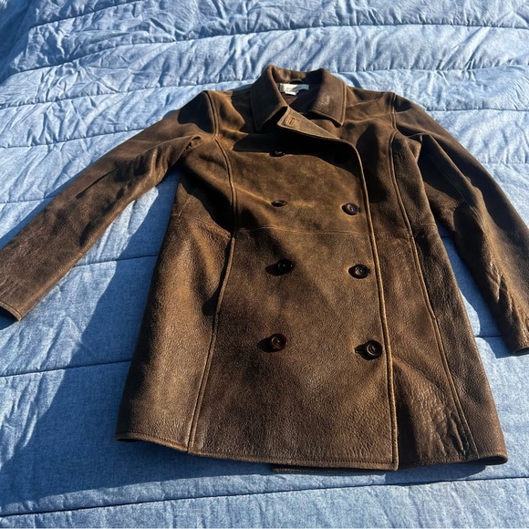 Sundance Weathered Leather Hip Length Pea Coat Size Medium